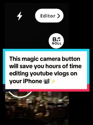 The cover image is a vertical composition, likely a screenshot from a mobile app or a specifically designed graphic, showing a mix of visual elements. The background is a blurred photo with outdoor lighting appears to be in the background. At the top left corner, there is a lightning bolt icon. Adjacent to it, a rounded white button displays the label ‘Editor’ and an arrow symbol, suggesting an editing feature within the app. In the center, a rectangular area with a vibrant teal background contains the main text overlay. The overlay conveys a promotional message about saving time on editing YouTube vlogs. The text is designed to catch the viewer's eye, using a clear, sans-serif font in white for contrast against the colorful background of the main area. The design choices—the placement of the text, the use of icon and a mix of colors—are geared towards a viewer and suggest ease of use and efficiency.