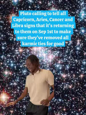 A man is standing in front of a starry background, with text overlayed in a blue box. The man is smiling and gesturing with his arms.