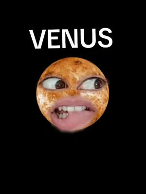 An image with a black background. In the center is a face constructed from what appears to be bread or a similar textured surface. The face has cartoonish eyes, a large mouth with pink lips, and a portion of the tongue visible. Above the face, the word 'VENUS' is written in white font.