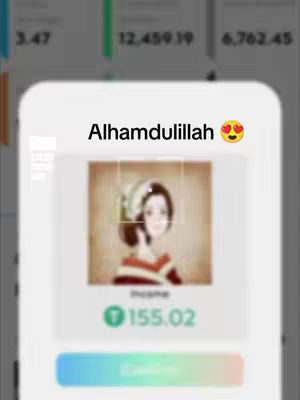 The cover image shows a blurred screenshot of what appears to be an app interface or financial dashboard. A translucent white box is placed over the background, containing a blurred image of a woman. In the foreground, the text 'Alhamdulillah' appears in a clear, readable font. The overall colors are muted, with a soft, blurred effect that places emphasis on the text element.