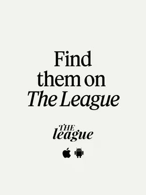 The image features a simple design on a light beige background. Centered at the top is "Find" in a clean, sans-serif font, followed by "them on" in the same font. Below, in a more elegant, serif font, is "The League." At the bottom, the logo for "the league" is displayed, and below that, an Apple logo and an Android robot logo.