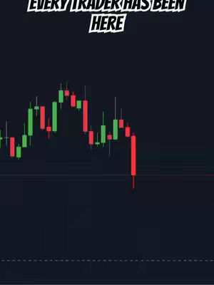 The image shows a candlestick chart used in finance, showing the ups and downs of market trends. Above it there is a text overlay stating 'EVERY TRADER HAS BEEN HERE.'