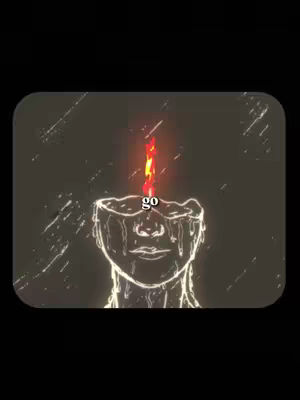 An artistic, grayscale image featuring a stylized, illustrated head with the top portion open, as if the top of the skull is missing. A flame burns brightly where the brain would be, and 'go' is written beneath the flame. The image has a dark, textured background with streaks resembling light. The overall mood is somber and thought-provoking.