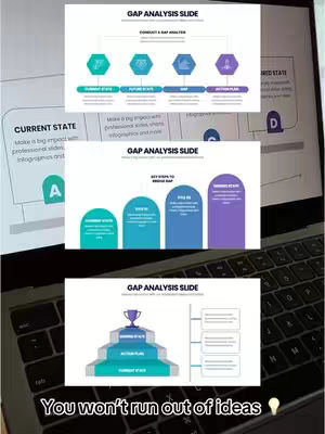 The cover image shows a laptop screen displaying various PowerPoint infographic slides. Three different slide designs are visible, showcasing different layouts and visual elements. A keyboard is visible in the foreground, suggesting a hands-on tutorial or presentation. The overall color scheme is based on blue and white colors, making the slides look clear and organized.