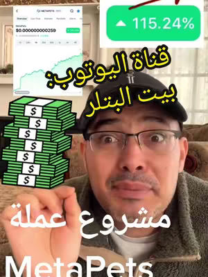 A man with glasses and a black cap is positioned in front of the camera, speaking. Text and graphics highlighting the cryptocurrency market are overlaid on the image, including a chart, a green percentage increase, and stacks of money.