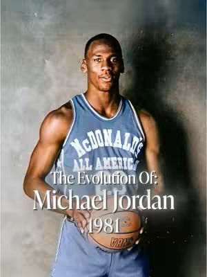 A vintage image of Michael Jordan in his younger years, wearing a blue and white basketball jersey and holding a basketball. White text overlays the image, indicating the video's focus on his life in 1981.