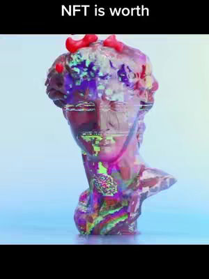 The cover image displays a 3D rendered bust of a classical statue, digitally altered with colorful, glitch-like effects. The bust is rendered in shades of pink, purple, and blue, and has a glitch effect applied across the surface. The background is a gradient of light blue to white. At the top is the hook text.