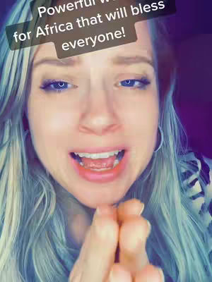 The cover image shows a close-up of a woman with blonde hair and blue eye shadow. She is looking up with an open mouth, as if she is speaking. Her hands are clasped together near her chest in a prayer-like gesture. A text overlay on top reads, "Powerful word for Africa that will bless everyone!"