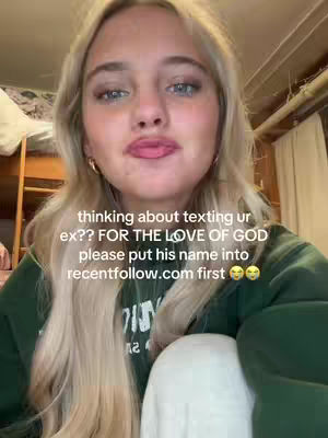 A young woman with blonde hair and a green sweatshirt is looking at the camera. Text overlays the image.