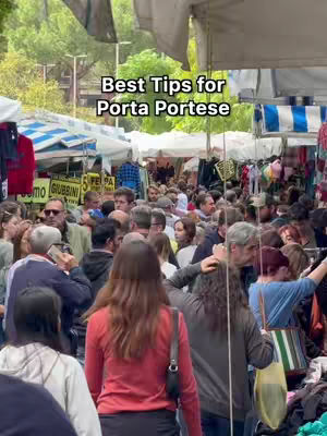 A crowded scene at an outdoor flea market. People are walking in the foreground, and various stalls with merchandise are visible in the background. The image is bright and colorful, suggesting a lively atmosphere. There is a text overlay at the top.