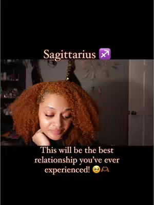 The cover image features a woman with reddish, curly hair, looking down with a thoughtful expression. Text overlays include astrological and relationship-related phrases.