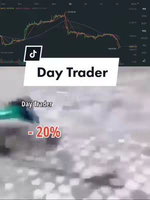 The cover image features a financial chart in the background showing fluctuations. A white banner displays the text "Day Trader," while a separate element indicates a drop of "-20%". The overall composition blends financial data with a clear, concise message.
