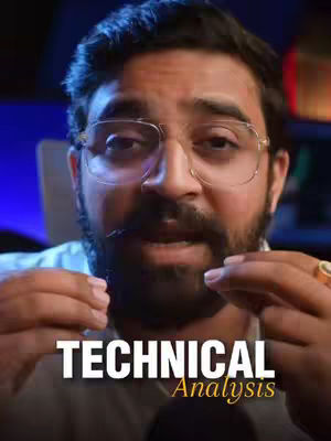 A man with glasses is centered in the frame, looking towards the viewer and gesturing with his hands. The background is dark, with a blue hue. Text overlayed the image says TECHNICAL and Analysis in a golden color.