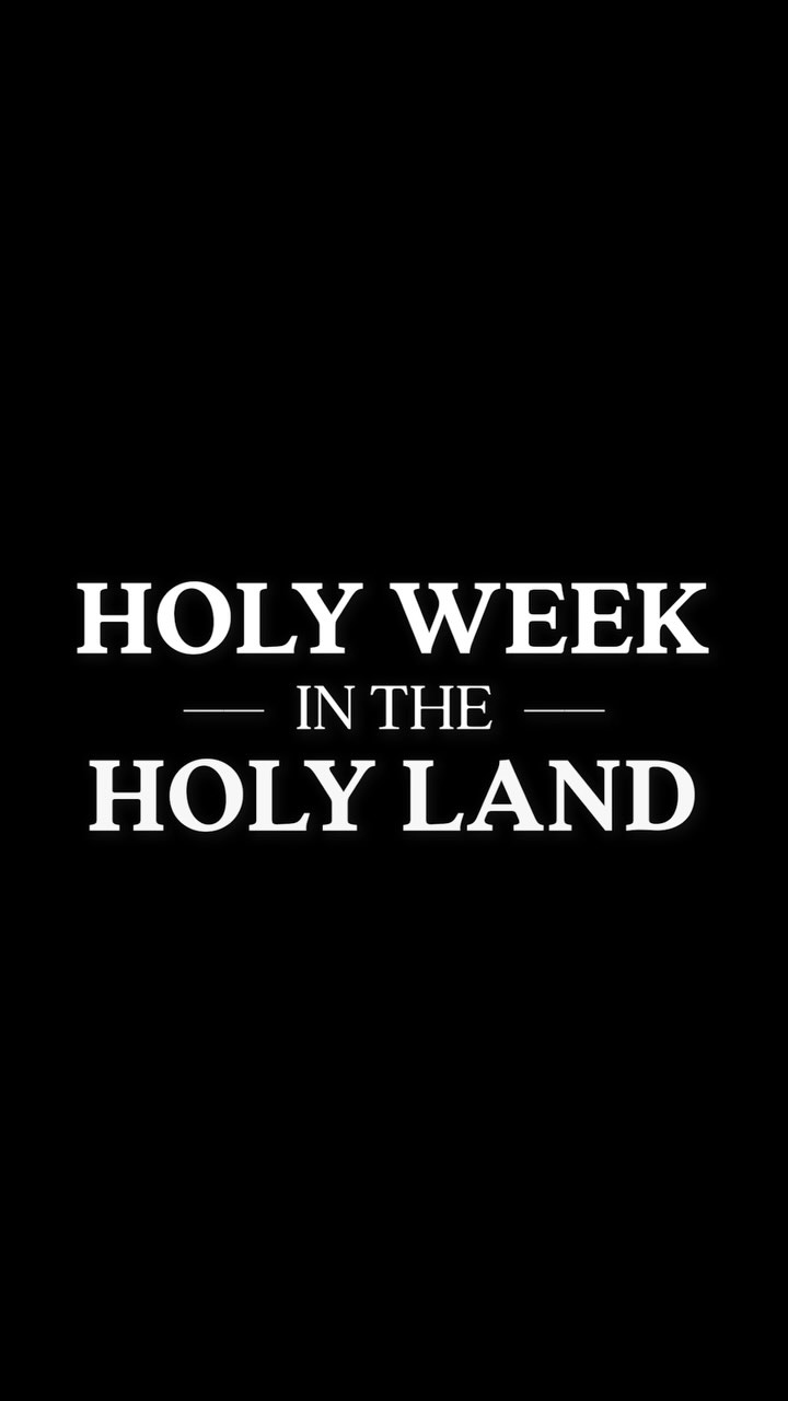 A stark, minimalist image with a black background. Centered are two lines of white text: "HOLY WEEK" over "IN THE" over "HOLY LAND". The text is in a clean, sans-serif font. The overall layout is simple and direct, with an emphasis on the central text.