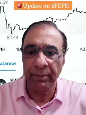 A man with glasses is centered, set against a screen showing a stock chart in the background with an orange banner containing text. The overall composition has a financial, update-oriented theme.