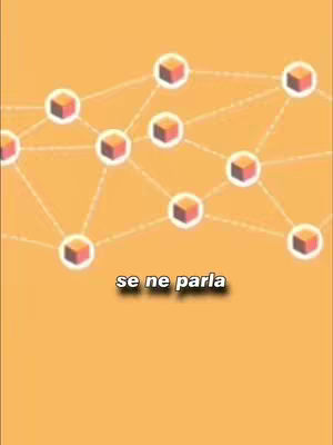 An image featuring a network of interconnected nodes, represented by orange and red square icons within white circles, set against a solid yellow background. Below the network, the text 'se ne parla' is overlaid with a white and black outline. The composition is simple, using geometric shapes and a warm color palette.
