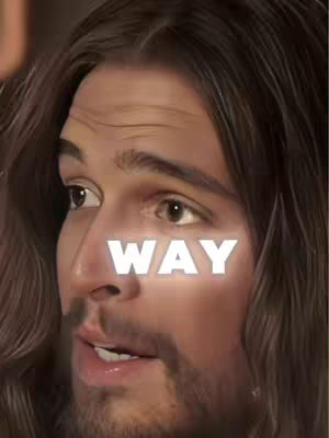 Close-up of a man with long hair and a beard, the word 'WAY' is superimposed over his face. The background is blurred and warm-toned.