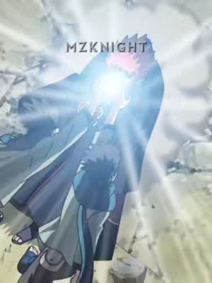 The image features a character from an anime surrounded by bright light and beams. Text in the upper left corner reads MZKnight. The overall composition is a stylized action shot.