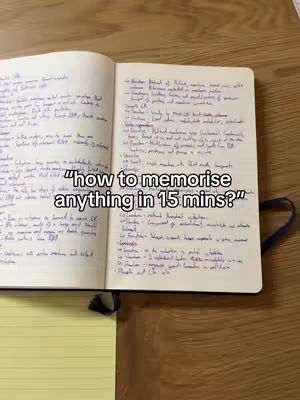 Image shows an open notebook on a wooden surface, filled with handwritten notes. A notepad and a pen are placed beside the notebook.
