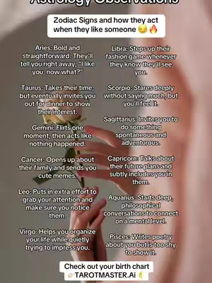 The cover image is a vertical shot with a soft background. The image is slightly blurred, with a warm, reddish-brown hue. In the foreground, there is a hand holding a rose. The image is adorned with text in a white rectangular box on the top, middle and bottom indicating the video's content, an astrology breakdown.