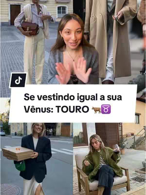 The cover image is a split-screen collage. The upper-left shows a person in a striped shirt, vest, and light pants, holding a brown bag. In the center is the main creator, a woman with brown hair, gesturing with her hands. To the right, a collage of outfits are shown. Below, images of a woman in a blazer, of a woman in a coat, and of a woman in a casual jacket sitting on a chair. The text overlay is placed at the center overlaying the main picture.
