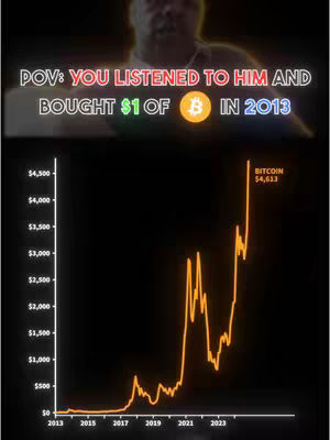 The cover image shows a vertical split. The top portion has a blurred image of a person, with white text overlayed. The bottom portion displays a line graph against a black background, showing a Bitcoin price chart with a bright orange line.