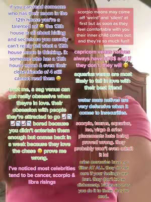 The cover image shows a selfie-style shot of a person with text overlays. The person has long, light-colored hair and is wearing a pink or red top. Text boxes are placed on the left and right sides, containing astrological information. The background is slightly blurred, focusing attention on the person and the text elements .