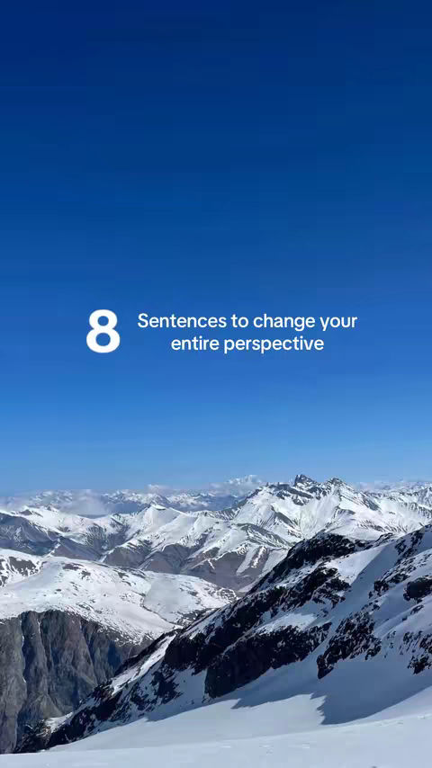 A scenic view of snow-covered mountains with a clear blue sky. Text overlays include a number and a phrase.