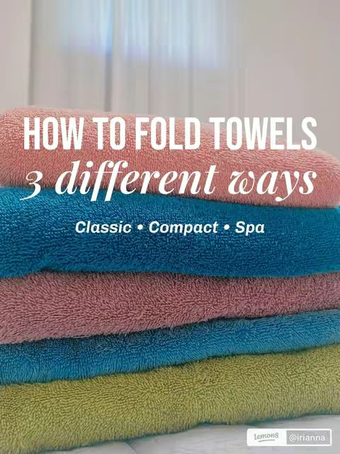 The cover image shows a stack of four neatly folded towels in shades of pink, teal, blue, and green, with text overlayed in white. The towels are arranged horizontally, with each color represented across the stack. The background appears to be a light off-white or beige wall, suggesting an indoor setting. The overall composition is clean and organized.