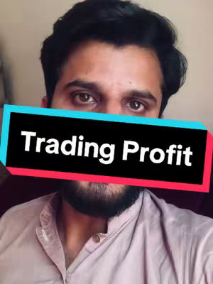 A man with dark hair and a beard is the subject. He looks directly at the camera behind a colored box that reads "Trading Profit" in bold, white letters. The background is plain.