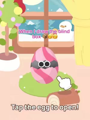 The cover image shows an animated scene with a pink egg-shaped object in the center. The egg has a stripe design and two white eyes with black outlines. There is a finger icon on the right side, and the text over the image.
