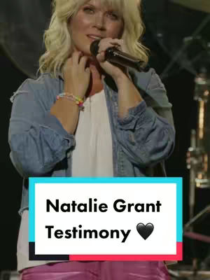 The cover image shows a woman with blonde hair holding a microphone. She is wearing a denim jacket. A blue and white banner at the bottom reads 'Natalie Grant Testimony' with a heart symbol.