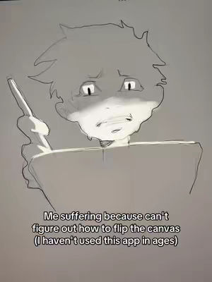 A sketched drawing of a person's face experiencing some trouble with an app or device. The drawing style has simple lines, with a light and shadow effect used to highlight specific features. The character has somewhat messy-looking hair and is pointing with a finger, with other visual components to show the character's emotional state.