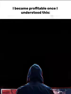 A dark, stylized image featuring a person wearing a hooded sweatshirt, viewed from the back. The person is positioned against a solid black background. A text overlay reading "I became profitable once I understood this:" is placed above the figure. The overall composition suggests mystery or an emphasis on hidden knowledge.
