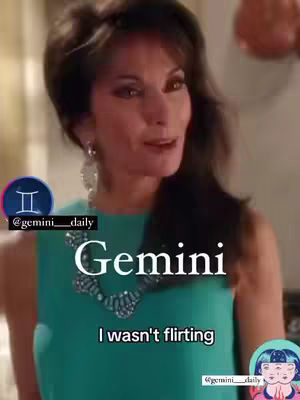 The cover image features a woman with brown hair and fair skin, appearing to be in an indoor setting. She is wearing a teal top and large hoop earrings, and her expression suggests she might be speaking or reacting to someone. Overlaid on the image are text elements that identify the zodiac sign Gemini. The overall layout suggests a meme or humorous take on zodiac sign traits.
