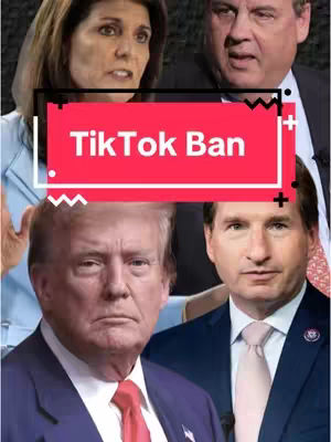 The cover image features a collage of four individuals, with a prominent text overlay. The text overlay reads "TikTok Ban" in bold white letters against a vibrant red background framed by a black border and chevron patterns. Above the text is a light-blue layer. The people in the collage appear to be politicians, arranged in pairs at the top and bottom of the frame. The overall composition is a mix of news and political commentary, suggesting the video's topic focuses on the ban of TikTok and the political dynamics around it.