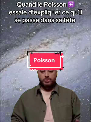 The cover image features a man in an olive green collared shirt with a red rectangular graphic overlay on his forehead. The graphic says "Poisson" in white. The background is a blurry image of a galaxy.