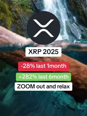 The image presents a cryptocurrency theme with a circular logo featuring a stylized 'X' on a black background. Below, text boxes indicate relevant financial data, set against a backdrop of a waterfall and lush greenery, lending a natural contrast to the digital theme.