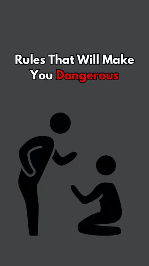 A stylized image with a dark gray background. The image has two silhouetted figures rendered in solid black. The main text overlay reads, 'Rules That Will Make You Dangerous,' with 'Dangerous' in red. The foreground features a stick figure standing upright, gesturing with their left arm. To the right, another stick figure is kneeling, with their hands raised in a gesture of submission or supplication.