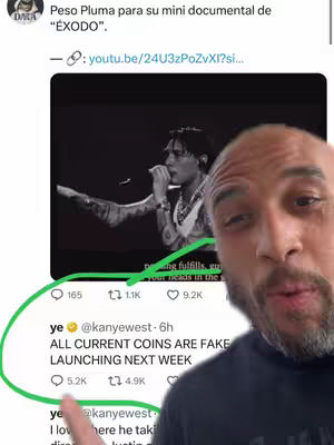 The image presents a selfie-style video frame. The main elements include a man, whose face is prominently displayed in the foreground. Behind him, the screen shows a screenshot from a Twitter post that is partially obscured by a large green circle. The man is speaking and pointing at the screen, indicating that he is interacting with the information presented.