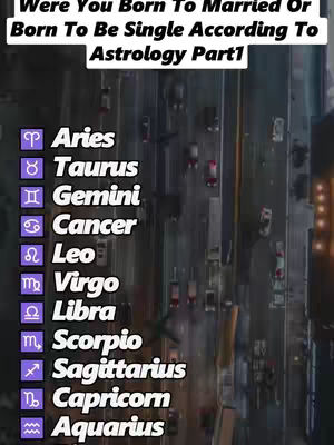 An aerial view of a city at night, with roads and buildings illuminated by lights. Text overlays are present at the top and on the left side. The text at the top asks a question , and the text on the left lists zodiac signs.