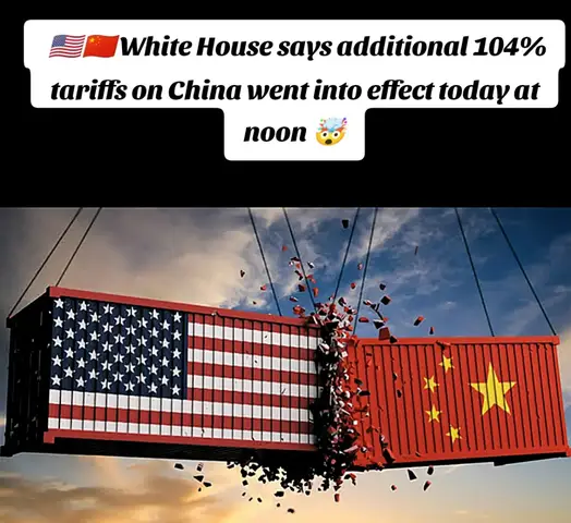 The image shows the flags of the United States and China on shipping containers, with text overlaying the top. The containers are in mid-air, likely being lifted or lowered, with pieces breaking off, symbolizing trade tensions.