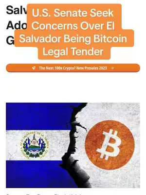 The image is a graphic with a background showing the El Salvador flag torn in half vertically, and on the right side there is a Bitcoin logo; the text is displayed on an orange rectangle at the top.