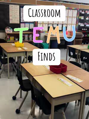 A classroom setting with multiple student desks. Overlay text, set against white and colored label backgrounds, floats above the desks, announcing the video's focus.