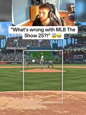 The cover image is a split screen. Top panel shows a person in a room with headphones and a headset. The bottom panel is a baseball game. The room is blue-toned, the game panel has green and brown tones.