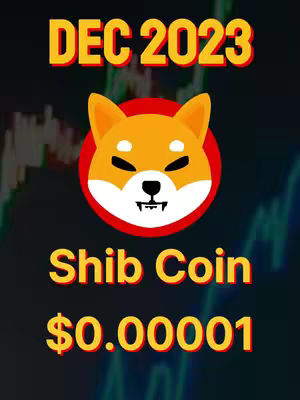 A cover image promoting Shib Coin, featuring a Shiba Inu dog illustration in a red circle. Text includes 'DEC 2023', 'Shib Coin', and '$0.00001' in yellow and red, set against a dark background with faint stock chart graphics.