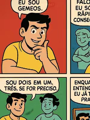 A comic-style image divided into four panels, featuring a cartoon character of a man with black hair, wearing a yellow shirt, who makes a thinking pose and speaks in the bubbles.