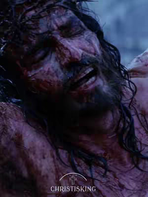 The cover image shows a close-up of a person's face, presumably Jesus Christ, with a crown of thorns and visible signs of injury. The face is turned slightly upwards, with closed eyes and a look of pain and suffering. Blood is visible on the face and the skin appears pale, with a dark, blurred background adding to the somber and dramatic effect. A logo is at the bottom of the image that says CHRISTISKING