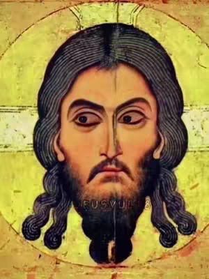 The cover image features a stylized, religious icon of Jesus Christ. He is depicted with long, parted dark hair, a beard, and a mustache. His face appears serene with a gentle expression. Behind his head is a golden halo. The overall composition is symmetrical with a traditional aesthetic.