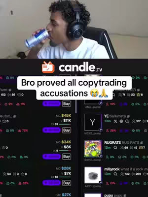 The image features a young man with headphones, drinking from a can. He's positioned against the backdrop of a screen displaying financial trading data. Text overlays the image, along with a logo signifying a finance trading platform.